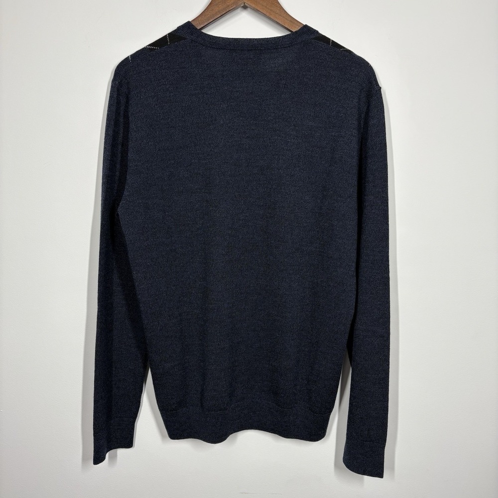 Banana Republic Mens V Neck Argyle Sweater Size L Navy Merino Wool Office Career - Picture 3 of 7